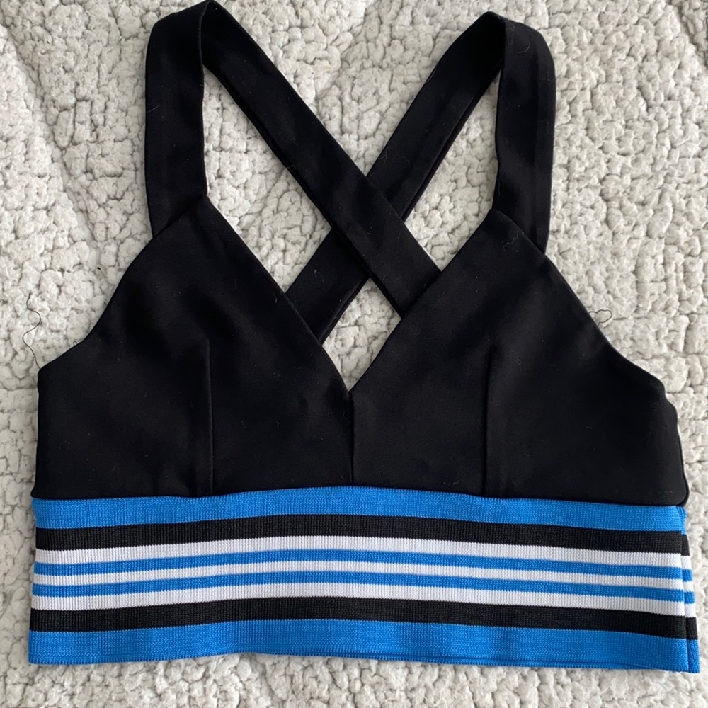 Zara Black and Blue Striped Crop Top